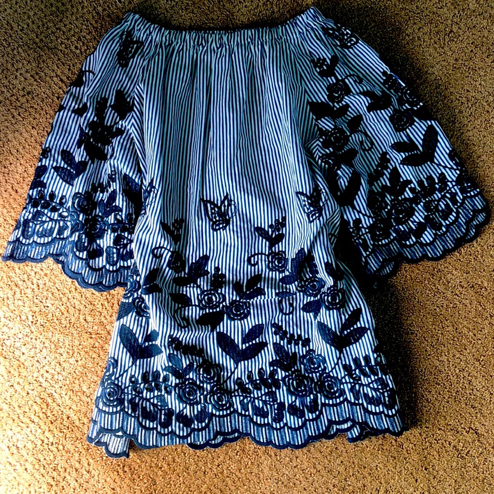 Sorrento Blue and White Embroidered Summer Blouse